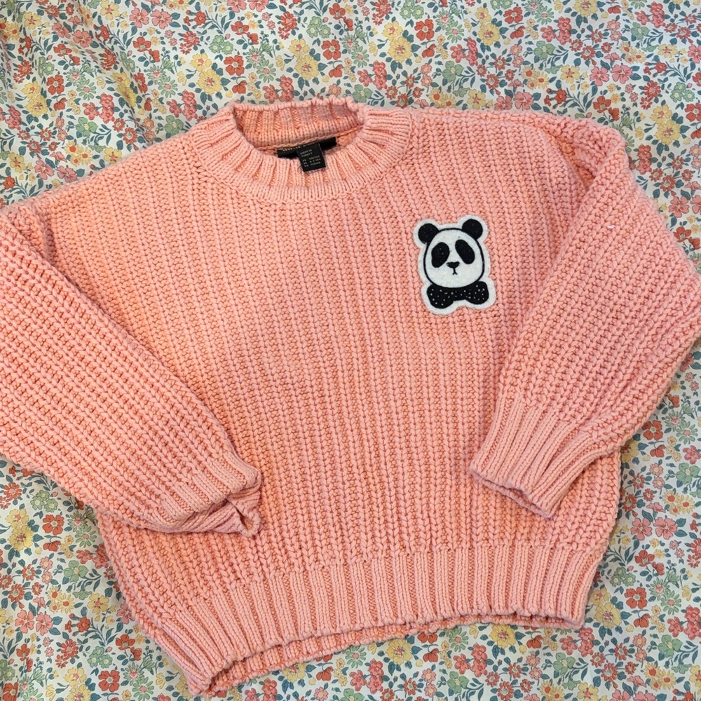 Mini Rodini Coral Sweater with Panda Patch
